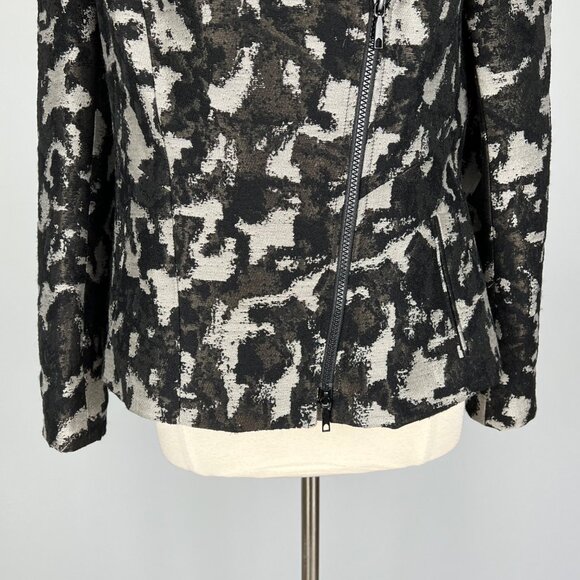 Lafayette 148 NY Womens Animal Print Moto Jacket Black Gray Wool Blend size 14 - Picture 3 of 15